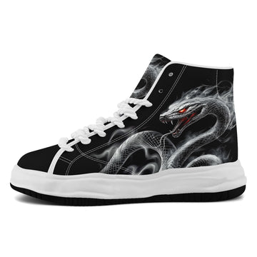 Black Chunky Platform High-Top Sneakers with Smoky Snake Artwork - FN039A-26006303-5w