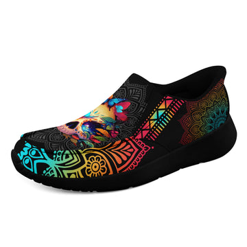 Toponepod Rainbow Butterfly Print Skull Slip on Shoes | Psychedelic Alternative Fashion Sneakers | Cosplay Festival Halloween Gift | FN067-25028032-8