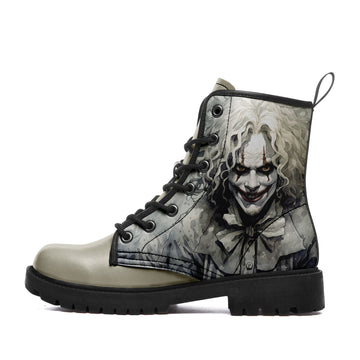 Sinister White Hair Clown Combat Boots - Horror Movie Art Shoes BOOTS-25027041-9