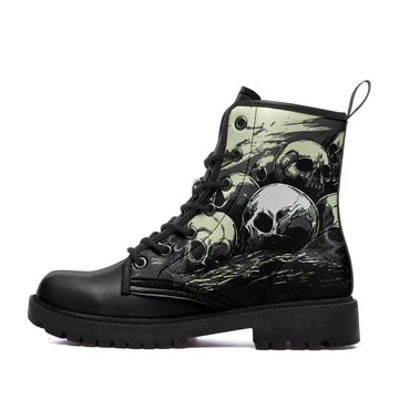 Grunge Pale Skull Pile Combat Boots - Catacombs Sketch Art Shoes BOOTS-24023001-1