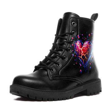 Shattered Crystal Heart Combat Boots - Abstract Exploding Love Shoes BOOTS-24023007-8