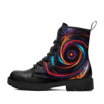 Cosmic Vortex Spiral Combat Boots - Neon Fractal Art Shoes BOOTS-24027002