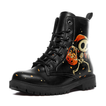Cute Trick or Treat Skeleton Combat Boots - Halloween Candy Shoes 058-6-25009051-3