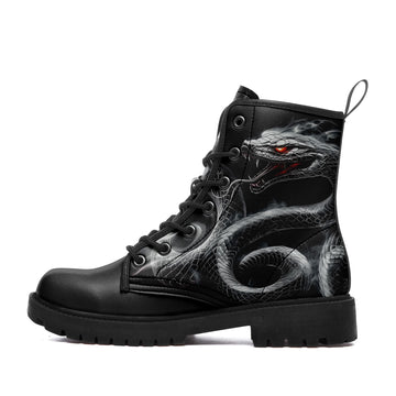 Menacing Grey Viper & Red Eyes Combat Boots - 3D Snake Smoke Shoes BOOTS-25027041-3