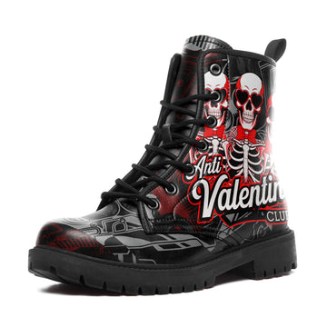 Anti Valentine Club Skeleton Combat Boots - Heart Sunglasses Skull Shoes BOOTS-24023007-3