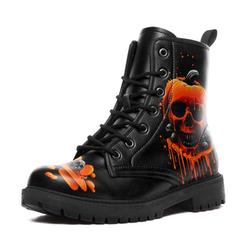 Melting Pumpkin Skull Drip Combat Boots - Halloween Horror Shoes 058-6-25009051-7