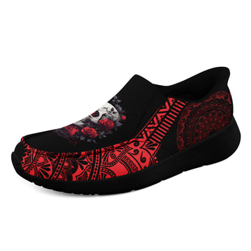 Toponepod Rose Skull Slip on Shoes | Gothic Floral Sneakers For Alternative Fashion Cosplay Festival, Halloween| FN067-25028032-10