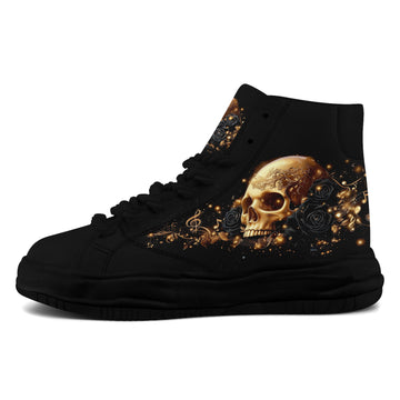 Black and Gold Skull Rose Chunky Platform High-Top Sneakers - FN039A-26006303-2b