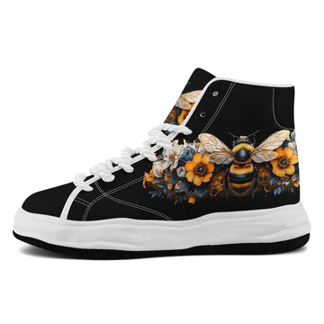 Black Chunky Platform High-Top Sneakers with Bumblebee and Floral Artwork - FN039A-26006303-6w