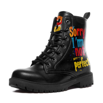 Sorry I'm Not Perfect Quote Combat Boots - Graffiti Slogan Shoes 058-6-25009075-10