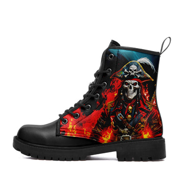 Cursed Pirate Captain Skull Combat Boots - Fiery Ghost Ship Shoes BOOTS-240270011