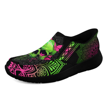Toponepod Neon Green Skull Slip-On Shoes | Pink Butterfly Alternative Fashion Sneakers for Cosplay Festival Halloween Gift | FN067-25028032-7