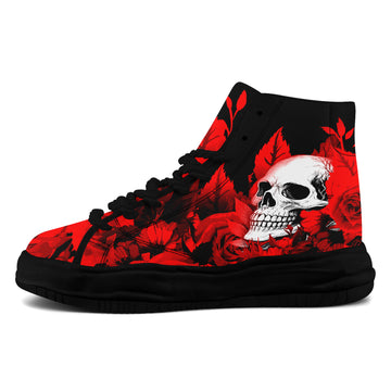 Red Rose Skull Wavy Platform High-Top Canvas Sneakers - FN039A-26006303-12b