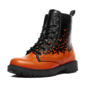 Sunset Flight Bat Graphic Leather Boots - Autumn Halloween Aesthetic 058-6-25009051-1