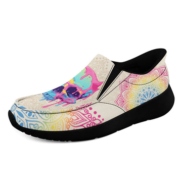 Toponepod Pastel Drip Skull Slip On Shoes | Colorful Psychedelic Alternative Fashion Sneakers | Cosplay Festival Halloween Gift | FN067-25028032-9