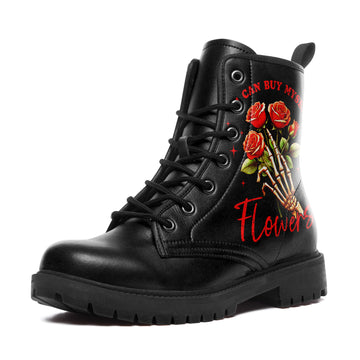 I Can Buy Myself Flowers Skeleton Hand Combat Boots - Red Rose Self Love Shoes BOOTS-24023007-1