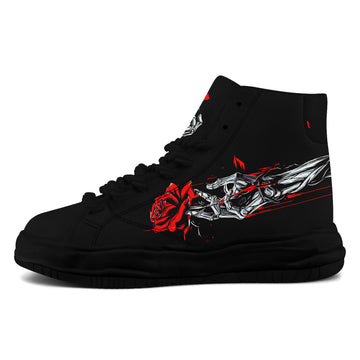 Black Chunky Platform High-Top Canvas Sneakers with Red Rose and Skeleton Artwork - FN039A-26006303-3b