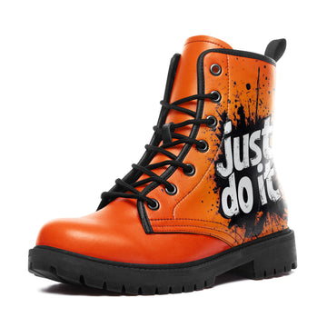 Bright Orange Paint Splatter Combat Boots - Motivational Slogan Streetwear 058-6-25009075-1