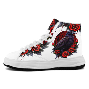 Custom Raven and Red Rose Melted Platform High-Top Canvas Sneakers with Fat Laces - FN039A-26006303-13w