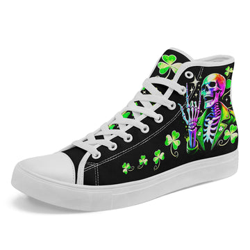 Toponepod Neon Skeleton High Top Sneakers | Punk Gothic St Patricks Day Canvas Shoes | Alternative Fashion, Cosplay Halloween Gift | FN024-25023066-7