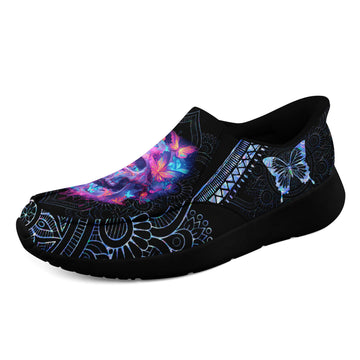 Toponepod  Skull Slip-On Shoes | Alternative Fashion Cosplay Halloween Gift | Black Gothic Neon Skull Butterfly Print Sneaker | FN067-25028032-1