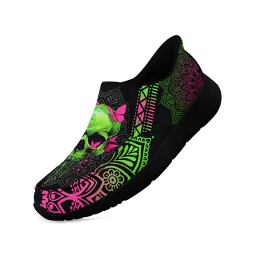 Toponepod Neon Green Skull Slip-On Shoes | Pink Butterfly Alternative Fashion Sneakers for Cosplay Festival Halloween Gift | FN067-25028032-7