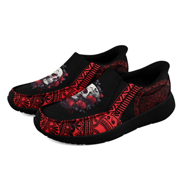Toponepod Rose Skull Slip on Shoes | Gothic Floral Sneakers For Alternative Fashion Cosplay Festival, Halloween| FN067-25028032-10