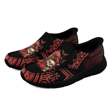 Toponepod Gothic Floral Skull Slip-On Shoes | Alternative Fashion Sneakers with Rose Butterflies | Cosplay Festival Halloween Gift | FN067-25028032-6