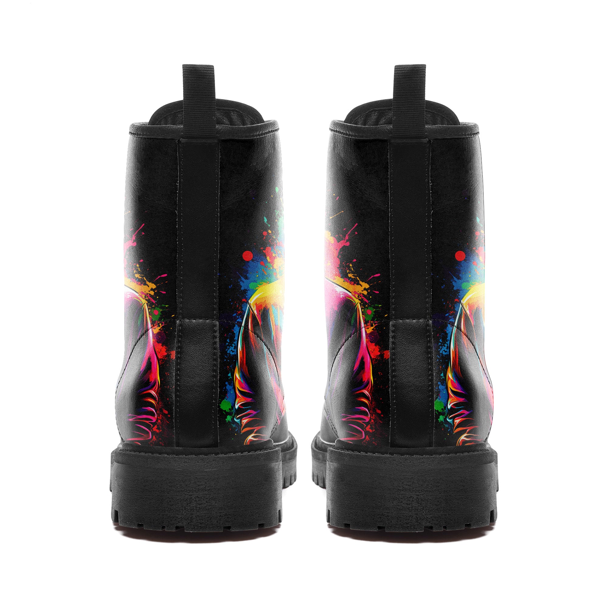 Neon Paint Splatter Hooded Silhouette Combat Boots - Anonymous Urban A