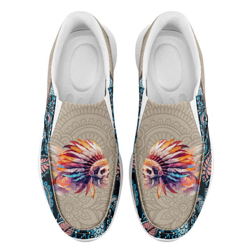 Toponepod Skull Slip On Shoes | Gothic Tribal Boho Pattern Alternative Fashion Casual Sneakers | Cosplay Festival Halloween Gift | FN067-25028032-4