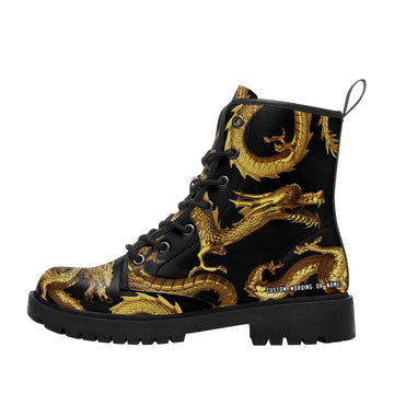 Gold Dragon 8-Eyelet Combat Boots in Black Vegan Leather - 058-6-26007185-001