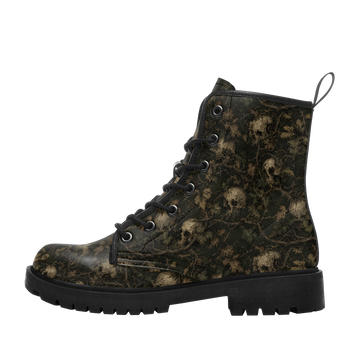 Custom Name Bramble Skull Combat Boots – Earthy Camo Vines Lace-Up Boots for Men & Women 058-6-26007197-002