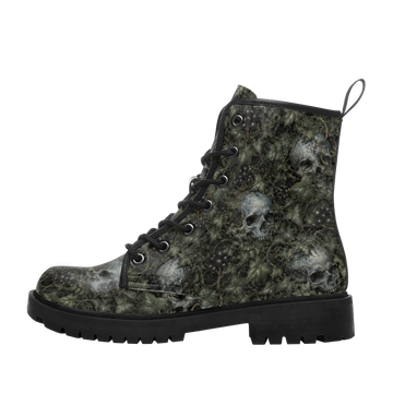 Custom Name Night Ivy Skull Combat Boots – Dark Forest Camo Lace-Up Boots for Men & Women 058-6-26007197-004