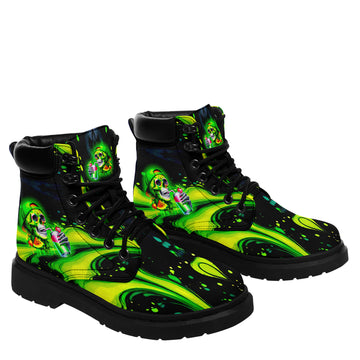 Neon Toxic Green Slime Padded Collar Boots – Skater Skull Work & Combat Boots - 1921-26007179-002