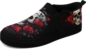 Women's Gothic Skull Slip-Ons Sneakers Elastic Canvas Casual Loafers Rock &Punk Low Top Walking Shoes for Men