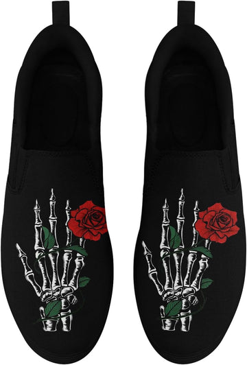 Gothic Low-Top Canvas Shoes for Men & Women | Skull Floral Slip-On Sneakers Lightweight Comfort Streetwear Footwear
