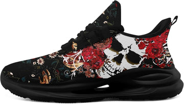 Halloween Mesh Running  Skull Shoes for Men & Women | Breathable Gothic Art Sneakers Walking Tennis Gym Athletic Trainers