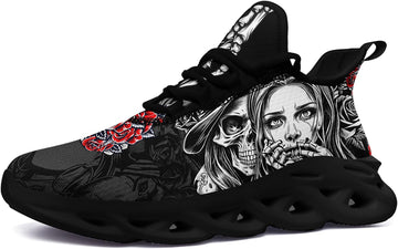 Women's Skull Running Shoes | Skull-Witch & Red Roses Fashion Sneakers