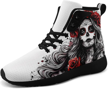 Gothic Witch Lady High-Top Fashion Sneakers, Lightweight Fabric Upper, EVA Sole, Round Toe, Lace-Up Breathable Fashion Shoes
