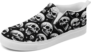 Men's Slip-On Canvas Shoes Gothic Skull Print Casual Lightweight Loafers Comfortable Walking Sneaker for Women