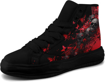 High-Top Canvas Skull Sneakers for Men Women Casual Comfortable Skateboarding Shoes, Gothic Design,Non-Slip Tennis Sneaker