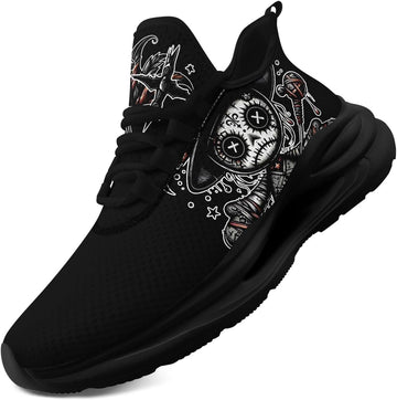 Men's Gothic Skull Sneakers | Breathable Mesh Trail Running Shoes Casual & Sports Athletic Sneakers for Women