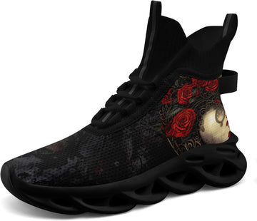 High-Top Gothic Rose Sneakers | Lace Up Cushion Socks Sneakers | Sport Gym Lightweight Tennis Shoes