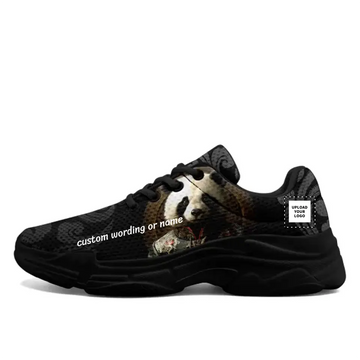 Personalized chunky Sneakers with Black and White Soles, Panda Theme, and Customizable Name and Image Features - Tailored for Panda Enthusiasts,FN020-23023001