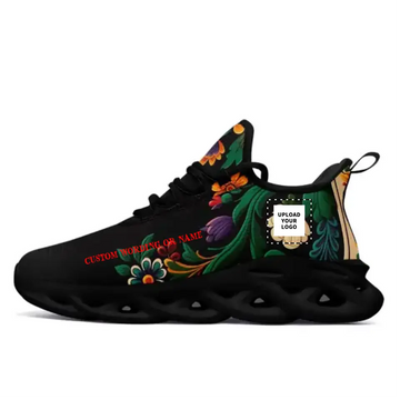 Custom MS Shoes with Black and White Soles, Mexican Floral Theme, Crafted for Enthusiasts of the Vibrant and Artistic World of Mexican Flowers,2016MS-23025001