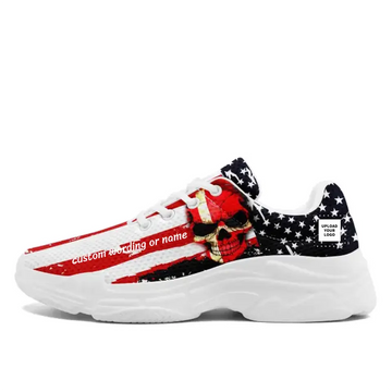 Unleash Team Spirit with Custom Chunky Shoes Skull and Flag Theme, for Patriotically Edgy Enthusiasts,FN020-23023001