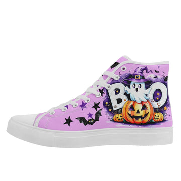 Personalized Skull Print Canvas Shoes, Custom Comfortable High Top Shoes, Unique Halloween Gift