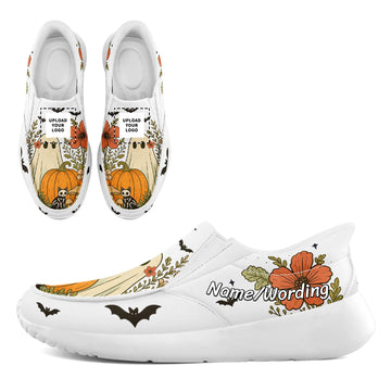 Toponepod Spooky Slip On Shoes | Bat, Halloween Pumpkin Style Sneakers | Personalized with Name Logo