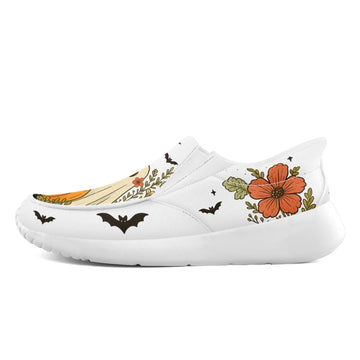 Toponepod Spooky Slip On Shoes | Bat, Halloween Pumpkin Style Sneakers | Personalized with Name Logo