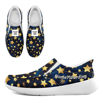Toponepod Star Print Sneakers | Multiple Variation Skull Floral Design Slip On Shoes for Halloween | Personalized Name Logo